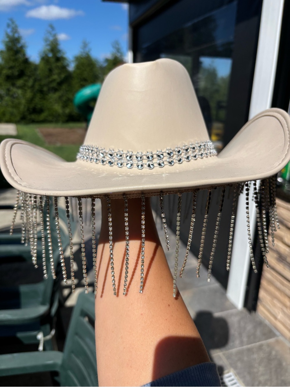Rhinestone Fringe Beige Cowgirl Hat